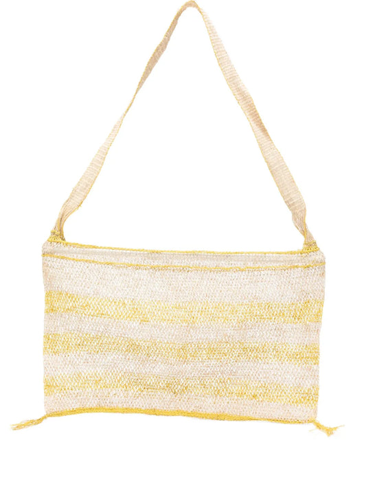 Bolso Kudzu artesanal en fibra de vid natural con rayas amarillas, tejido a mano en Laos