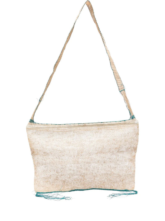 Bolso Kudzu artesanal de fibra natural con reborde turquesa hecho a mano en Laos