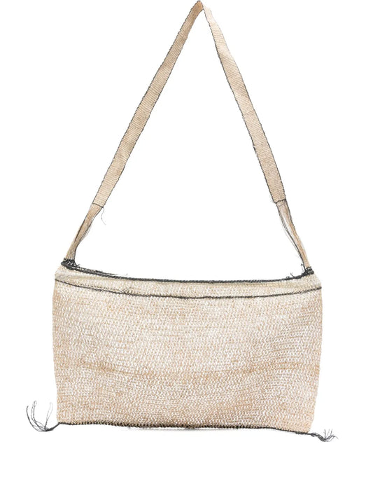 Handmade Kudzu bag in natural fiber with black edge, crafted in Laos
