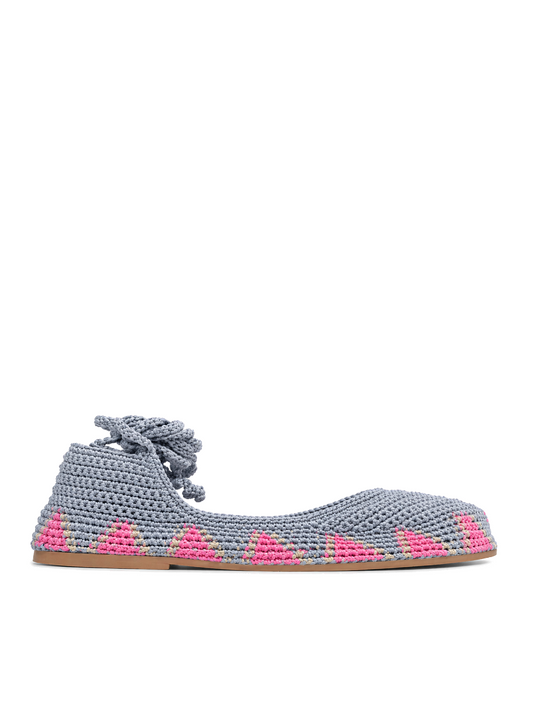 Blossom Grey crochet ballet flat with straps by slō hand made — side view