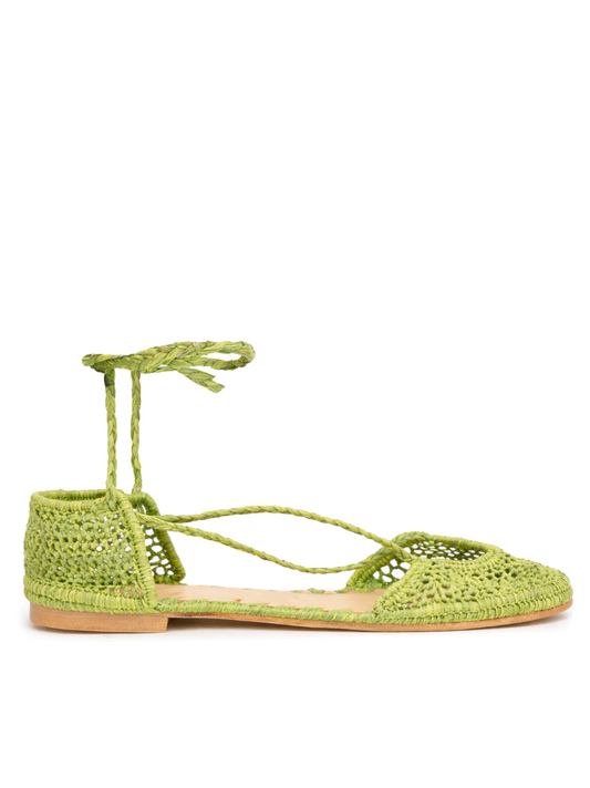 Natural raffia ballet flats pistachio color — slō hand made